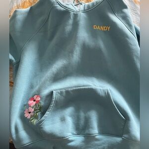Dandy Women's Light Teal Embroidered Flower Pullover Sweatshirt